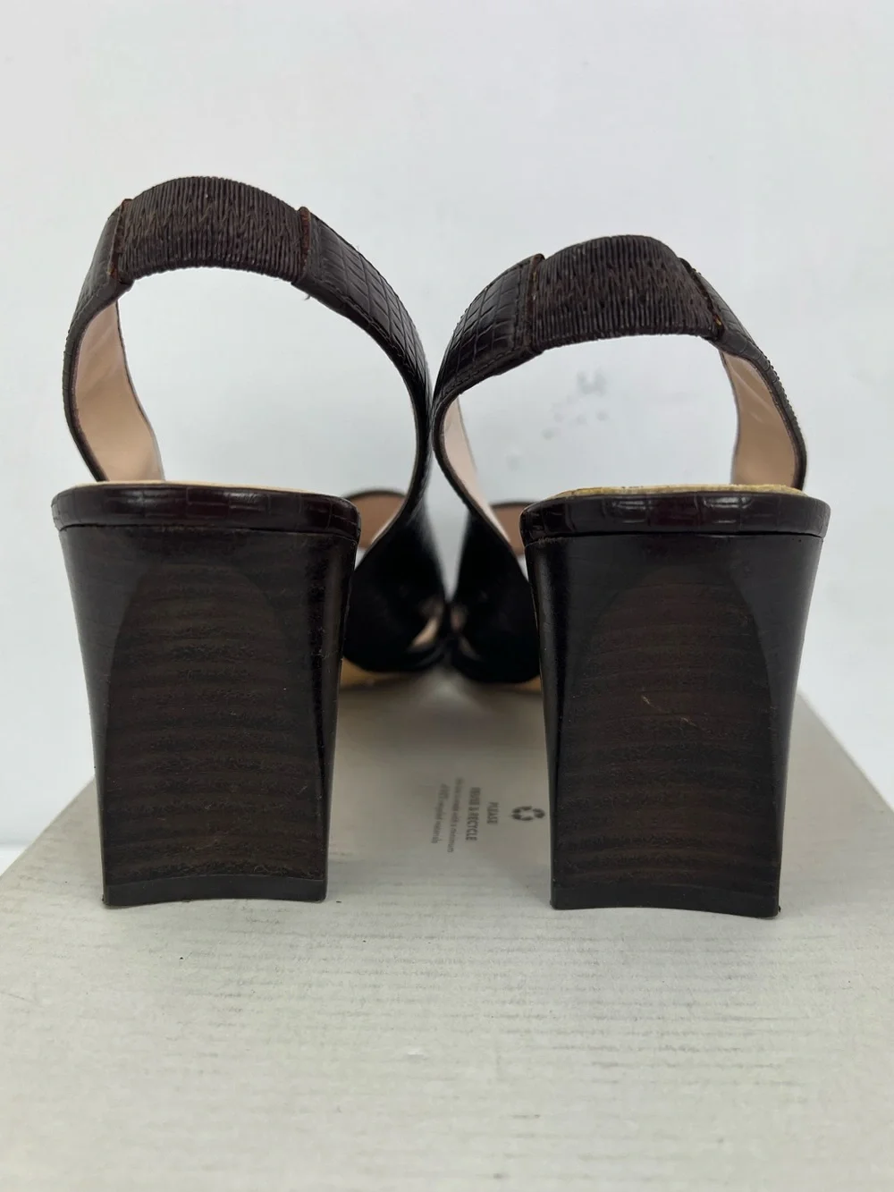 AK2 ANNE KLEIN VTG BROWN CROC EMBOSSED LEATHER SLING BACK, BLOCK HEEL SANDALS 7M